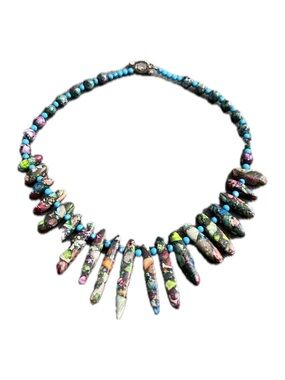Multicolor Spike Pendant Necklace with Turquoise Accents - Women Jewelry